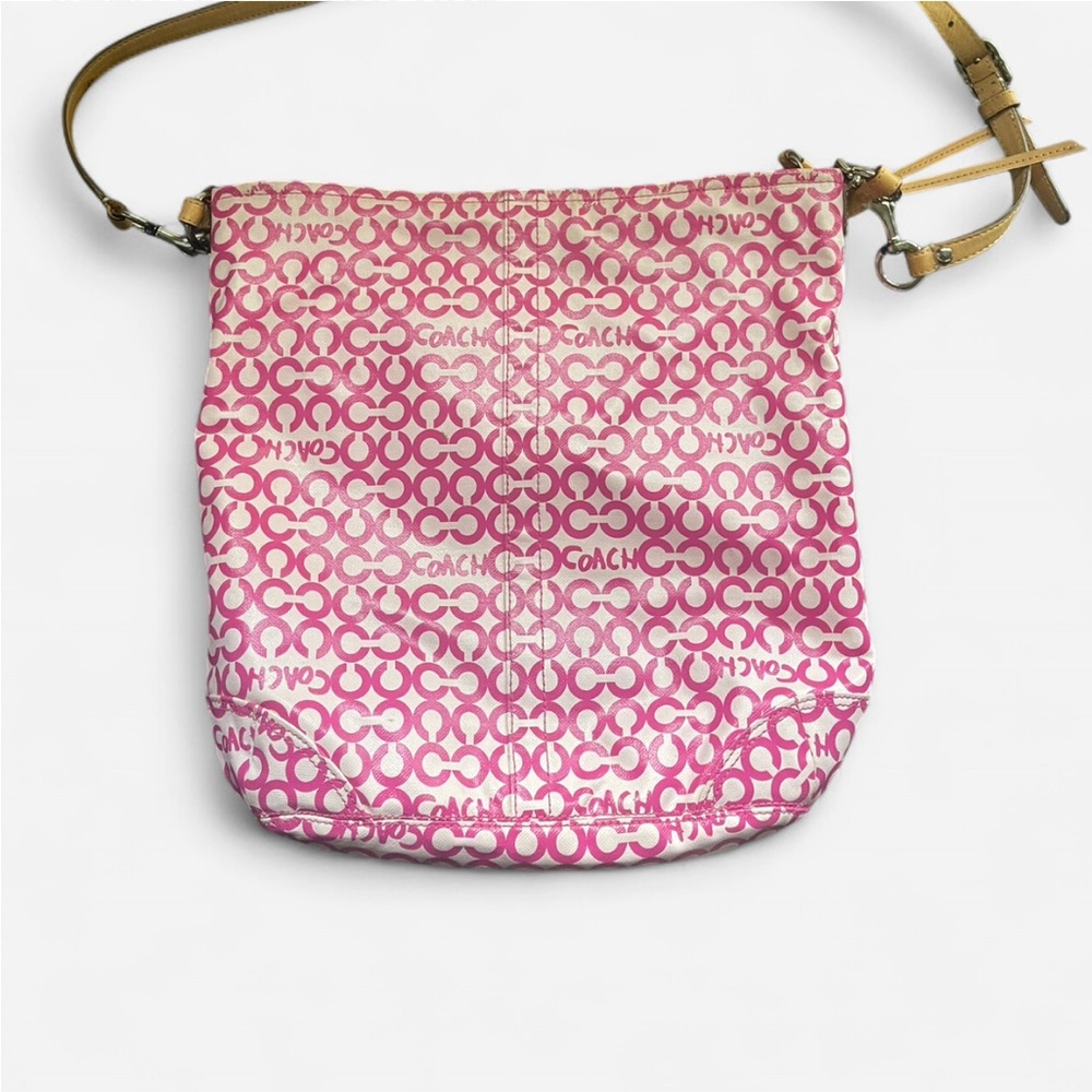 Coach Pink and White Signature Shoulder Bag
